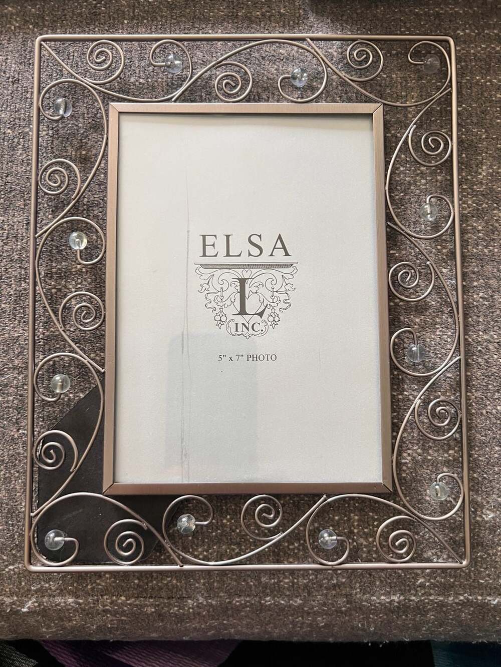 Elsa Inc. Decorative Metal Photo Frame with Scrollwork and Clear Gems, 5" x 7"